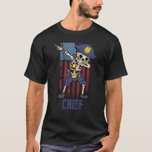 Halloween Dabbing Us Flag Police Chief Dab Skeleto T-Shirt