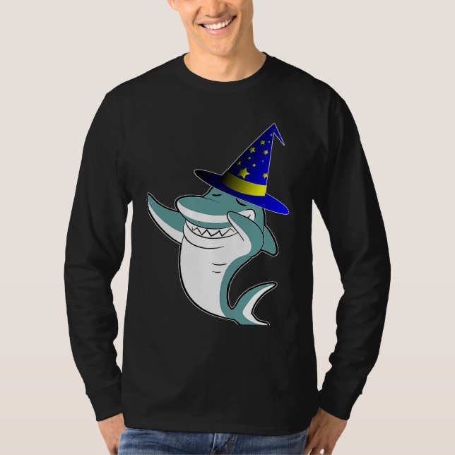 Halloween Dabbing Wizard Shark Magic Witch Hat Cos T-Shirt (Front)