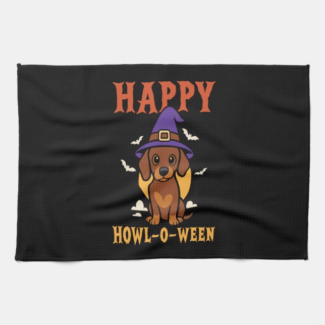 Halloween Dachshund Dog Tea Towel (Horizontal)