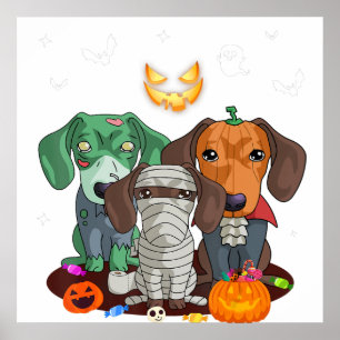 Halloween Dachshund Dog Witch Cute Gift Dachshund Poster