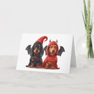 Halloween Dachshund Dogs Devil Bat Card