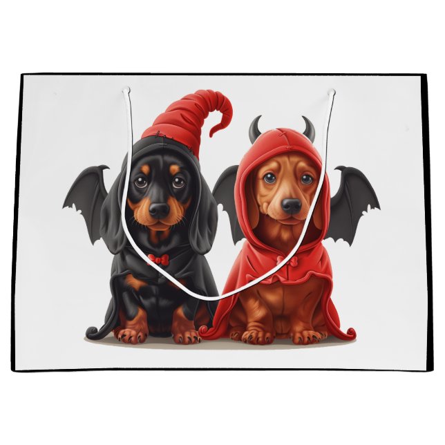 Halloween Dachshund Dogs Devil Bat Large Gift Bag (Front)