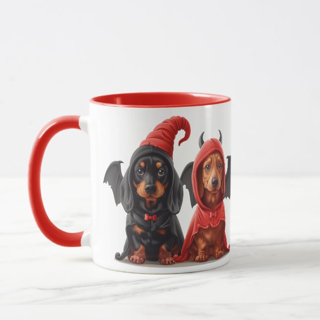 Halloween Dachshund Dogs Devil Bat Mug (Left)