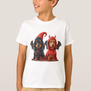 Halloween Dachshund Dogs Devil Bat T-Shirt