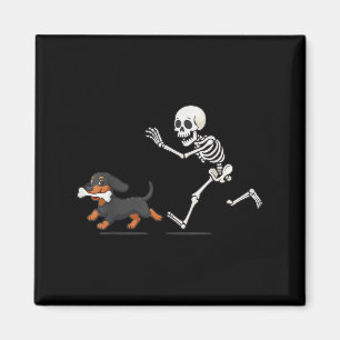 Halloween Dachshund Funny Skeleton Chasing Dog Men Magnet