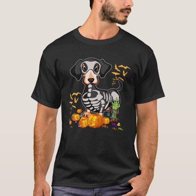 Halloween Dachshund Skeleton Dog Lover T-Shirt (Front)