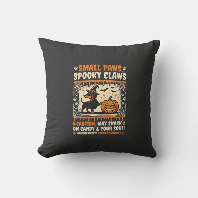 Halloween Dachshund Spooky Warning Cushion (Front)