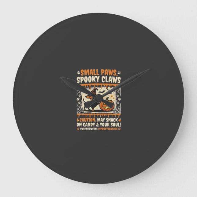 Halloween Dachshund Spooky Warning Large Clock (Front)