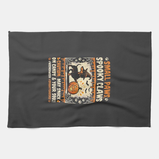 Halloween Dachshund Spooky Warning Tea Towel (Horizontal)