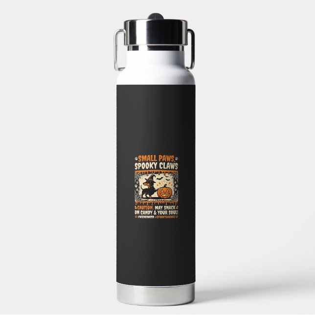 Halloween Dachshund Spooky Warning Water Bottle (Front)