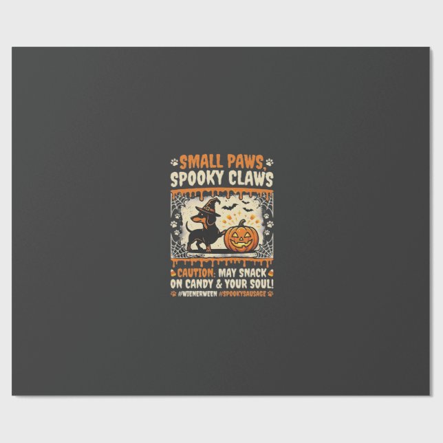 Halloween Dachshund Spooky Warning Wrapping Paper (Flat)