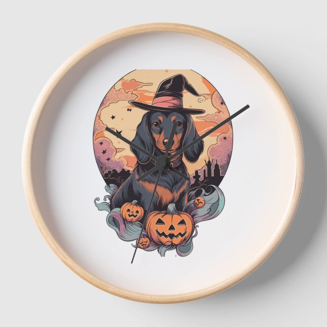 Halloween Dachshund Sticker Clock (Front)