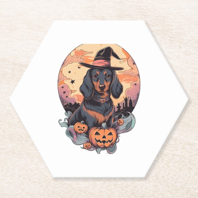 Halloween Dachshund Sticker Paper Coaster (Front)