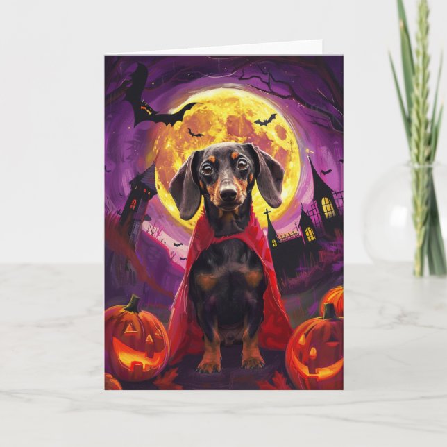 Halloween Dachshund Vampire Pumpkins Scary  Card (Front)