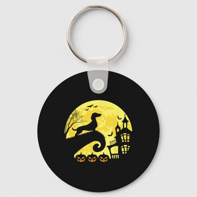 Halloween Dachshund Weenie Wiener Moonshine Sausag Key Ring (Front)