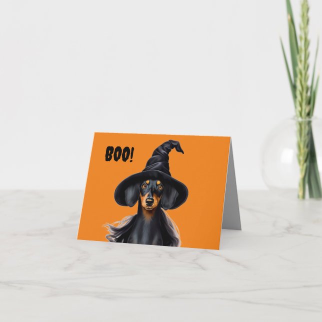 Halloween Dachshund Witch Card (Front)