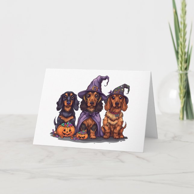 Halloween Dachshund Witch Dogs Card (Front)