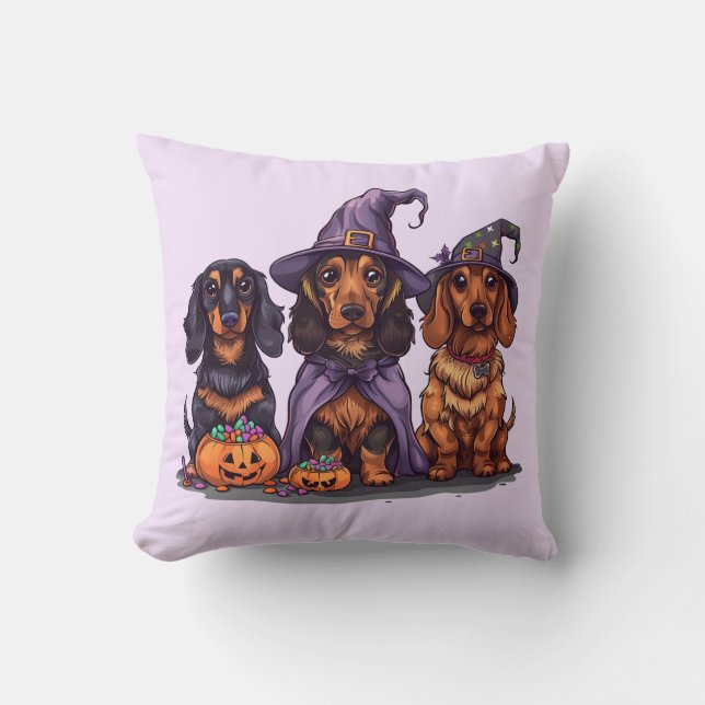 Halloween Dachshund Witch Dogs Cushion (Front)