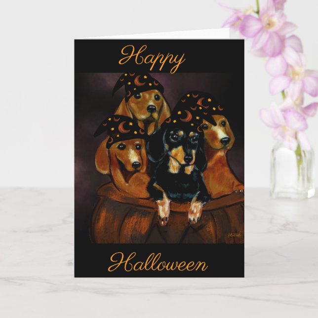 Halloween Dachshunds Card (Orchid)