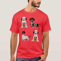 Halloween Dachshunds in Ghost, Skeleton, Mummy