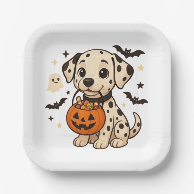 Halloween Dalmatian Dog Trick or Treat Paper Plate (Front)