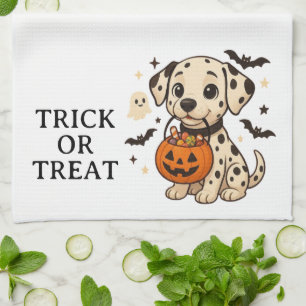 Halloween Dalmatian Dog Trick or Treat Tea Towel