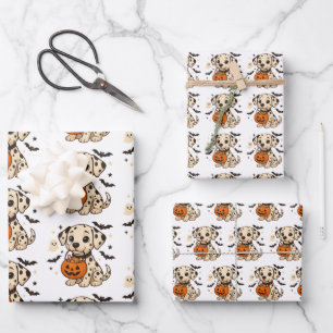 Halloween Dalmatian Dog Trick or Treat Wrapping Paper Sheet