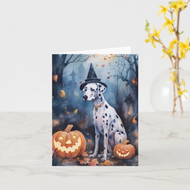 Halloween Dalmation With Pumpkins Scary Card (Yellow Flower)