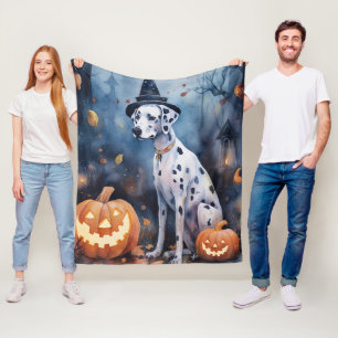 Halloween Dalmation With Pumpkins Scary Fleece Blanket