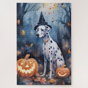Halloween Dalmation With Pumpkins Scary Jigsaw Puzzle