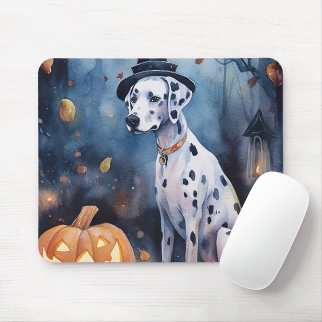 Halloween Dalmation With Pumpkins Scary Mouse Mat (With Mouse)