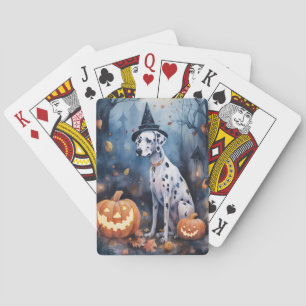 Halloween Dalmation With Pumpkins Scary Playing Cards