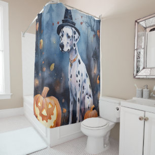 Halloween Dalmation With Pumpkins Scary Shower Curtain
