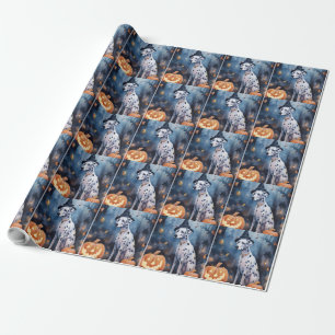 Halloween Dalmation With Pumpkins Scary Wrapping Paper