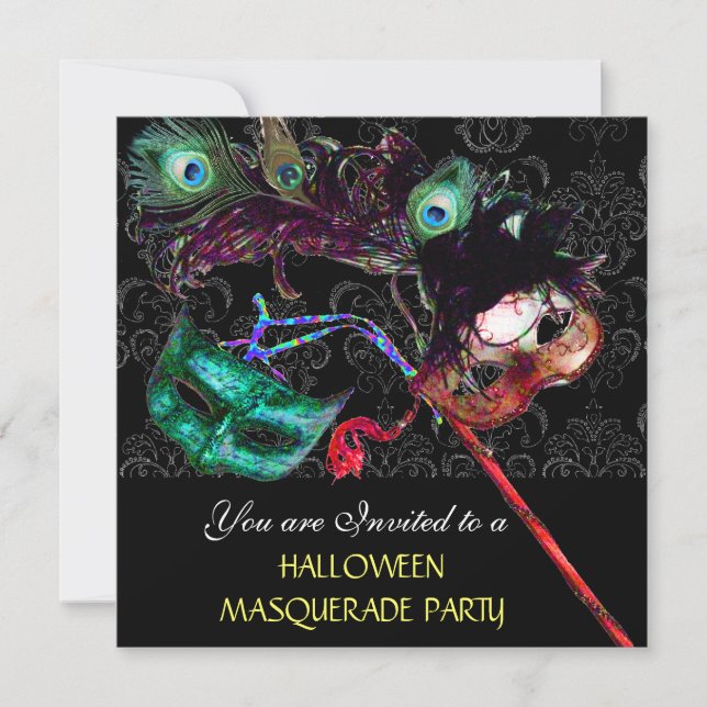 HALLOWEEN  DAMASK MASQUERADE PARTY Black blue Invitation (Front)