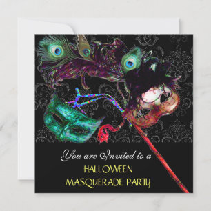 HALLOWEEN DAMASK MASQUERADE PARTY Black blue Invitation