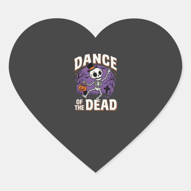 Halloween Dance of the Dead Skeleton Design Heart Sticker (Front)