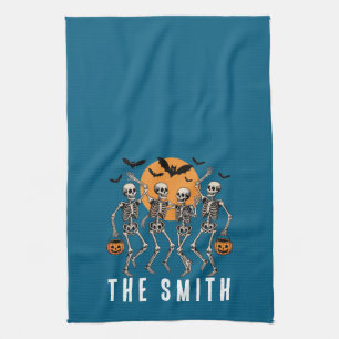 Halloween Dancing Skeleton Dance Pumpkin Tea Towel