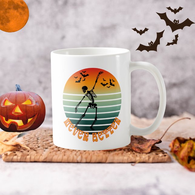 Halloween dancing skeleton never better sunset bat coffee mug (Creator Uploaded)