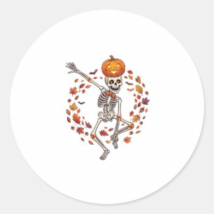 Halloween Dancing Skeleton Pumpkin Head Autumn Lea Classic Round Sticker