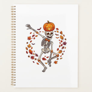 Halloween Dancing Skeleton Pumpkin Head Autumn Lea Planner