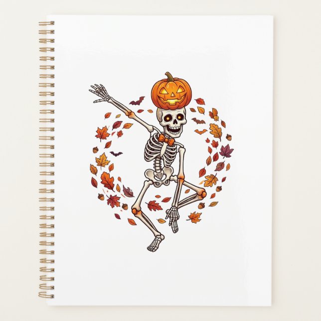 Halloween Dancing Skeleton Pumpkin Head Autumn Lea Planner (Front)
