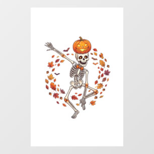 Halloween Dancing Skeleton Pumpkin Head Autumn Lea Window Cling