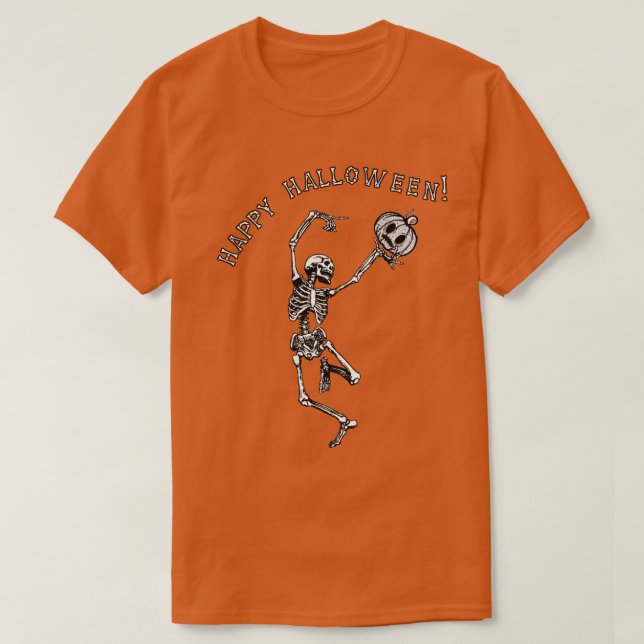 Halloween Dancing Skeleton Pumpkin Jack-O-Lantern  T-Shirt (Design Front)