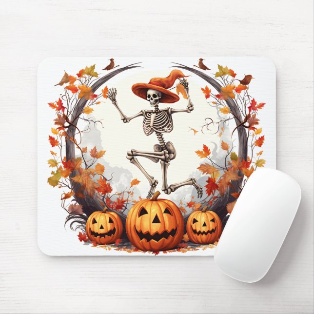 Halloween Dancing Skeleton Pumpkins Graphic Mouse Mat (With Mouse)