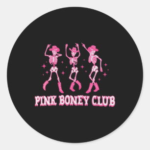 Halloween Dancing Skeleton Trio Cowboy Pink Boney Classic Round Sticker