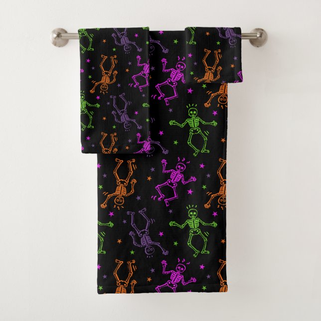 Halloween Dancing Skeletons Bath Towel Set (Insitu)