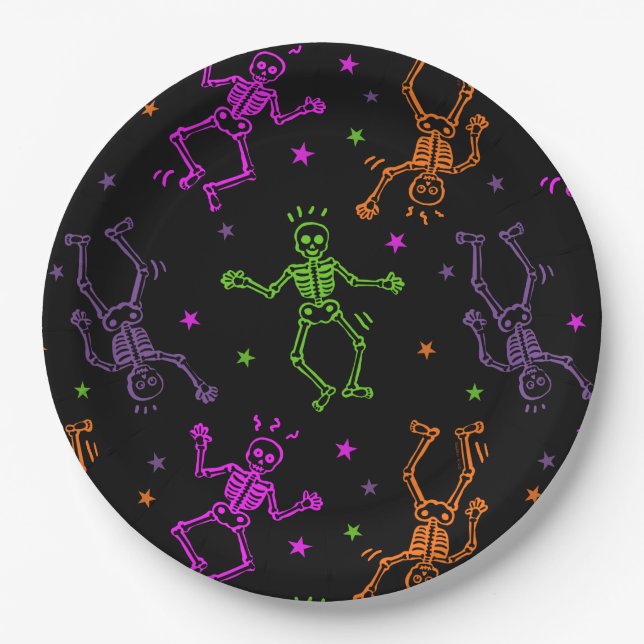 Halloween Dancing Skeletons Paper Plate (Front)