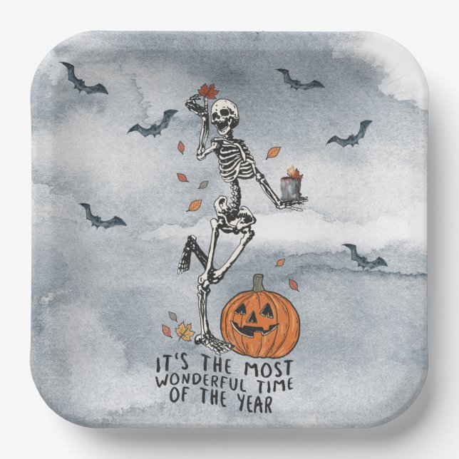 Halloween Dancing Skeletons Party Paper Plate (Front)
