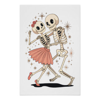 Halloween Dancing Skeletons, Retro Skeleton Poster